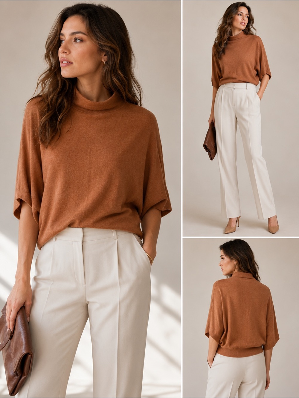 The Reset R Label Cashmere Blend Funnel Neck Dolman Sweater Peachy Cinnamon S/M